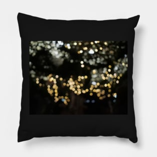 Christmas golden lights. Background of bright glow bokeh Pillow