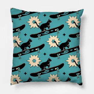 Cool Skater Black Cat Pattern in blue Pillow