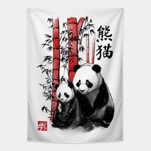 Panda and cub sumi e Tapestry