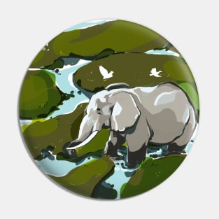 Elephant Illustration Pin