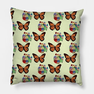 Monarch Butterfly and Flower Pattern by Courtney Graben Pillow