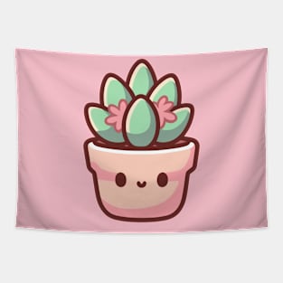 Cute Succulent Tiny Kawaii Cactus House Plant | Kawaii Plant Illustration | Kawaii Style Tapestry