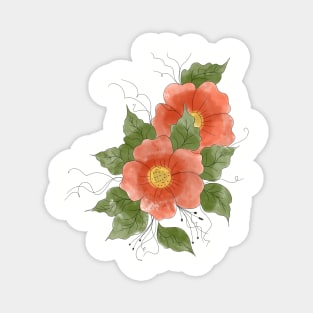 Floral arrangement in watercolor orange, red, yellow and green Magnet