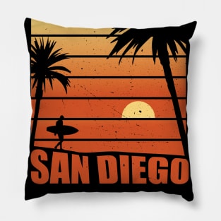 California Sunny San Diego Retro Vintage Apparel Pillow