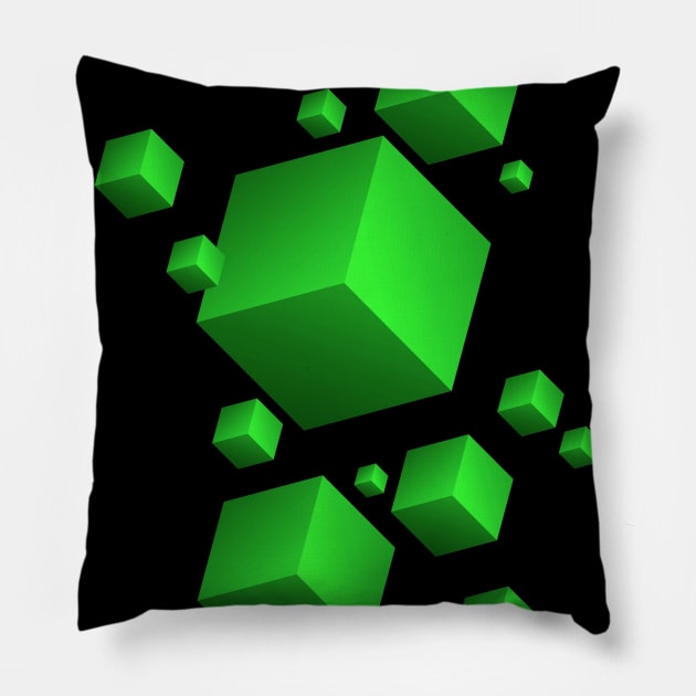 Floating Cubes Green Pillow by Studio DAVE