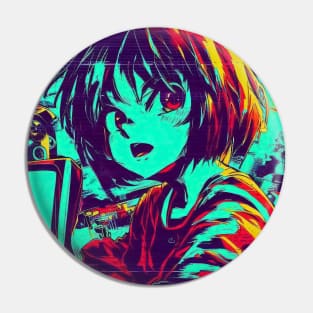 Retro glitch girl anime art portrait Pin