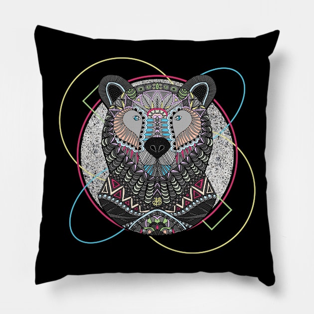 Neon Tribal Bear Pillow by ArtLovePassion