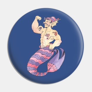 MerMay Sailor Merman with Tattoos Watercolor Pin