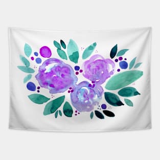 Watercolor flower bouquet - purple and green Tapestry