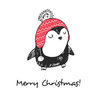 Merry Christmas Cute Penguin in Winter Hat with Ear Flaps T-Shirt