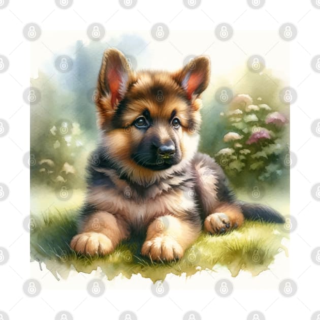 Watercolor German Shepherd Puppies - Cute Puppy by Aquarelle Impressions