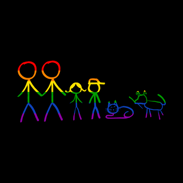 Gay men family stick figures, with kids, cat and dog pets by WelshDesigns