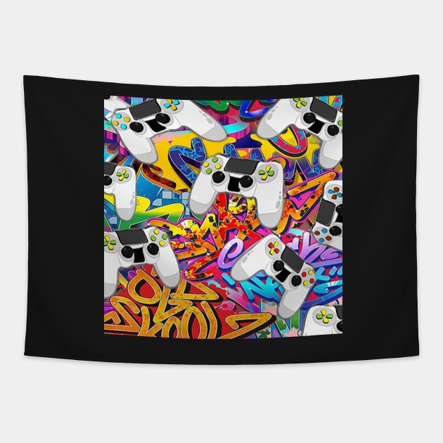 Gamer Graphic Design Game Controller Graffiti Psychedelic Pop Art Gaming Tapestry by tamdevo1