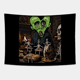 watercolor zombie heart with groundhog and demons Tapestry