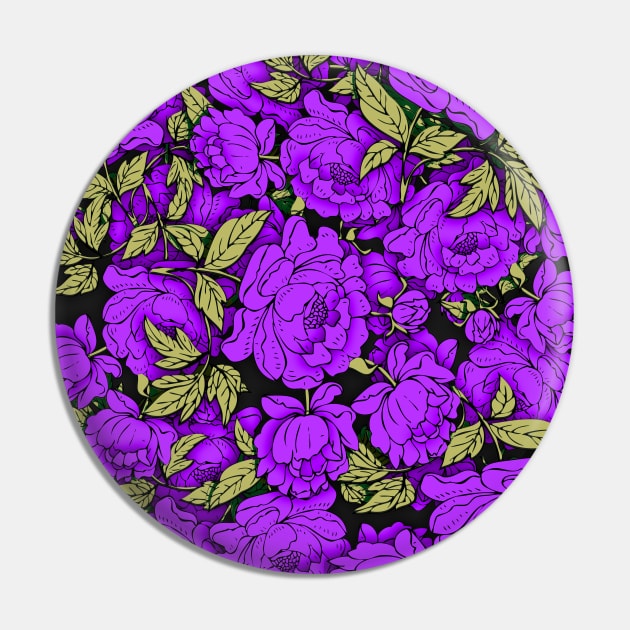 Purple Peonies with Gold Leaves Pin by RockettGraph1cs