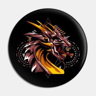 dragon head fire circle retro Pin