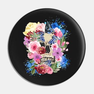 Skull With Flowers - Flowery Bloom Skull Art Pin