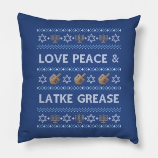 Funny Ugly Hanukkah Sweater, Love Peace Latke Grease Pillow