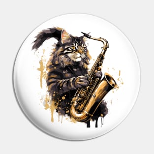 Maine Coon Cat Playing Saxophone Pin