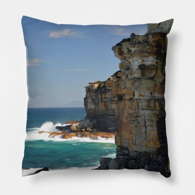 Pacific Ocean Cliffs At Providential Point Lookout NSW Pillow by Open Studios