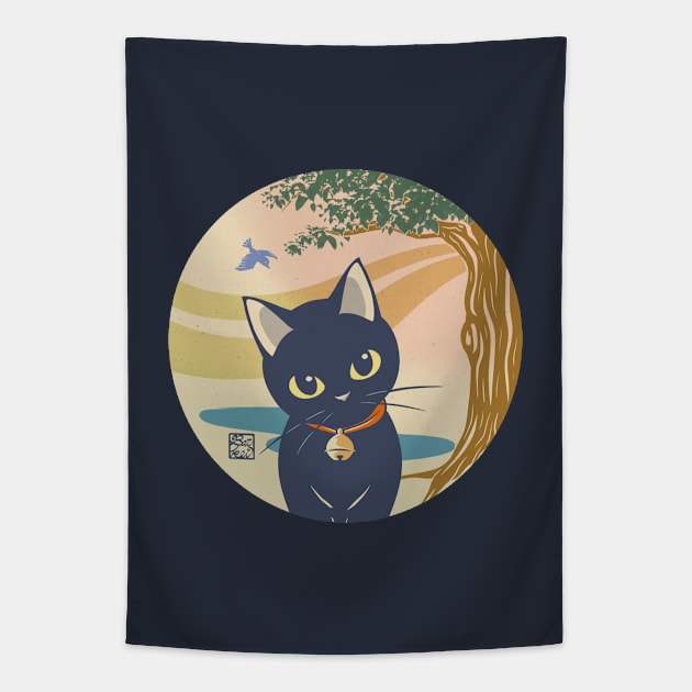 The Wind And Black Cat Tapestry by BATKEI