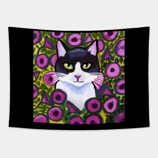 Cat in a flower field Tapestry