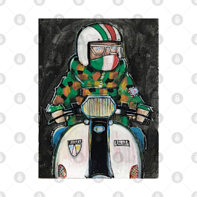 Retro Scooter, Classic Scooter, Scooterist, Scootering, Scooter Rider, Mod Art by Scooter Portraits