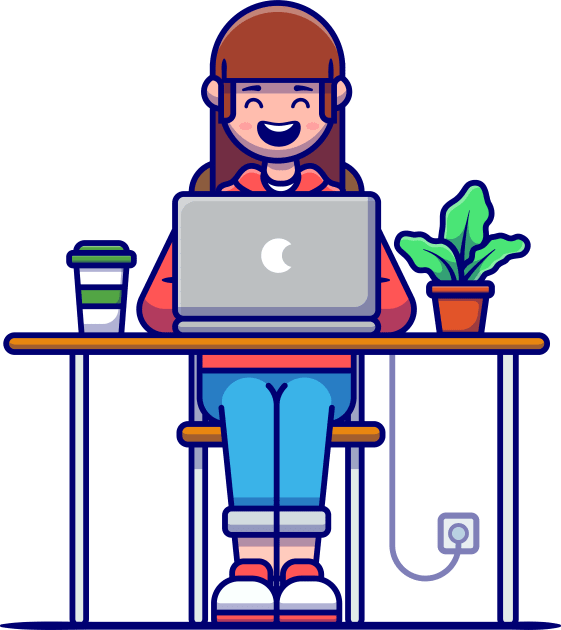 Girl Working on Laptop Cartoon Kids T-Shirt by Catalyst Labs