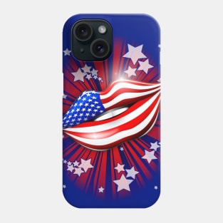 USA Flag Lipstick on Smiling Lips Phone Case