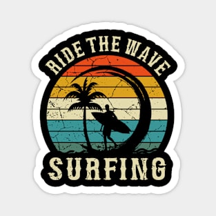 Surfer Ride the Wave Beach Summer Gifts, Surfing retro Vintage Magnet