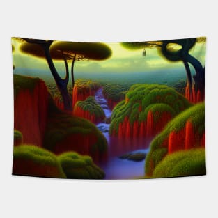 Digital Painting Of a Lush Wet Natural Scene On Jungle Tapestry