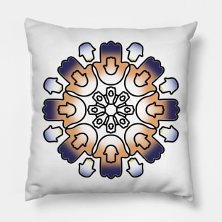 Blue Orange Hamsa Mandala Pillow