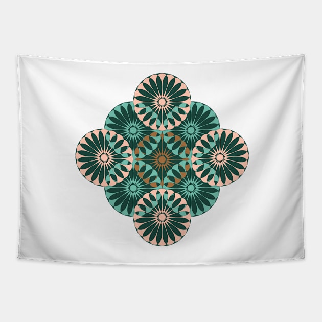 Spanish Tile - Entwined - Pink, Bronze, Teal Tapestry by MerryMakewell