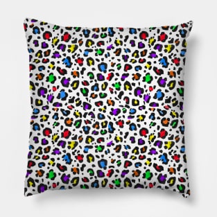 Rainbow, Black and White Leopard Print Pattern Pillow