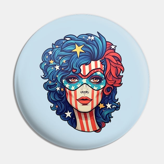 4th of July Pride Celebration Women Pin by AstroWolfStudio