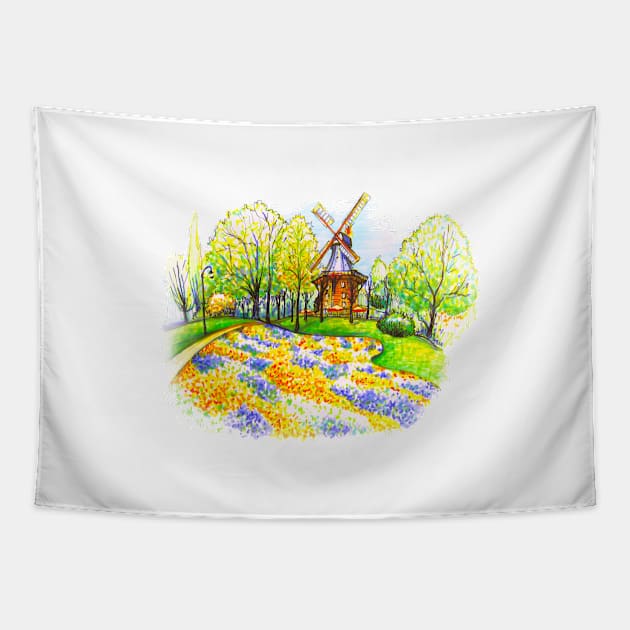 Am Wall Windmill in Bremen, Germany Tapestry by kavalenkava