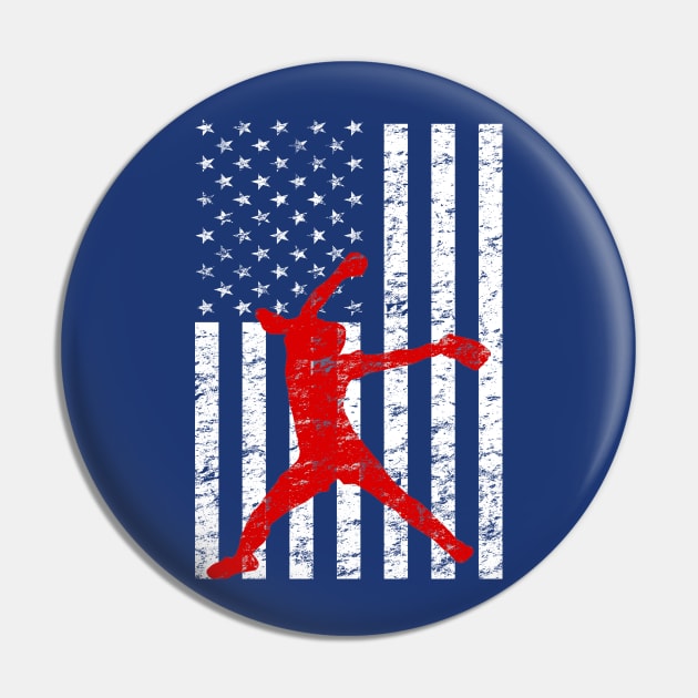 American Flag Girl's Softball Fast Pitch Pitcher T-shirt Pin by TeeCreations