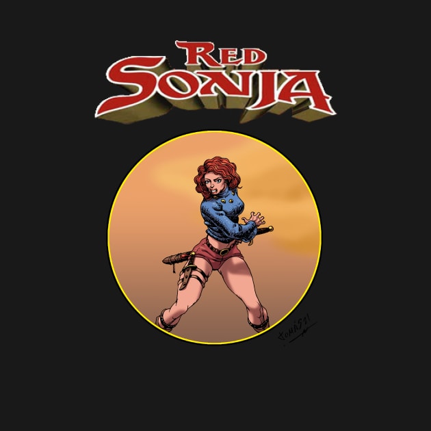 Red Sonja warrior girl by Tomas Aranda T-Shirts