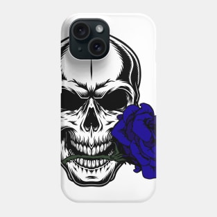 SKULL WITH BLUE ROSE 03 Phone Case