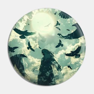 Witchcraft Ravens Wicca Pin