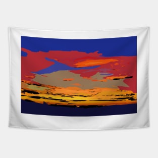 Blue And Red Ocean Sunset Tapestry