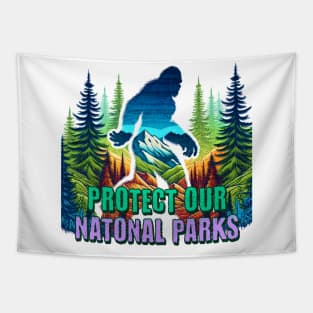 Protect Our National Parks Bigfoot Retro Forest Nature Tapestry