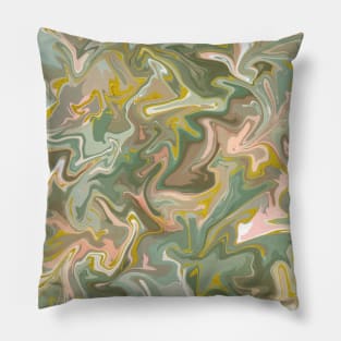 Desert Sage with Gold Silk Marble - Light Sage Green, Peach, and Off White Liquid Paint Pattern Pillow