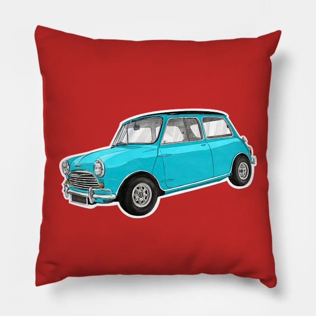 Mini Cooper - Blue Pillow by Inkotron