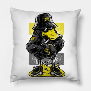 Dapper Duck Character Grey Yellow Pillow