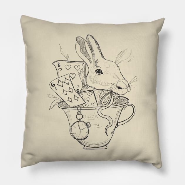 The white Rabbit in a mug Pillow by Carriefamous