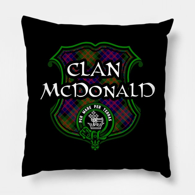 Clan McDonald Surname Scottish Clan Tartan Crest Badge Pillow by Celtic Folk