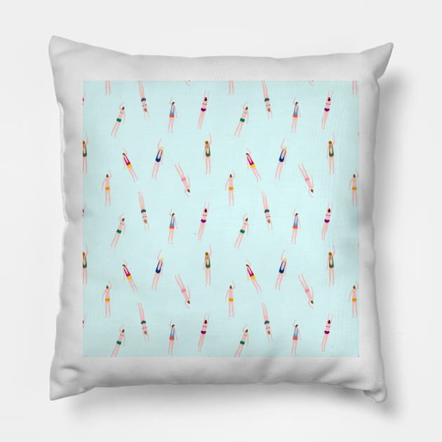 swimmers in the pool Pillow by bigmoments