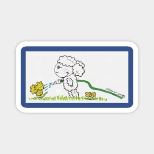 Lamb Watering Flowers Magnet