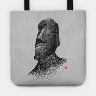 Easter Island Moai hand drawn pen and ink illustration in black and white. Tote